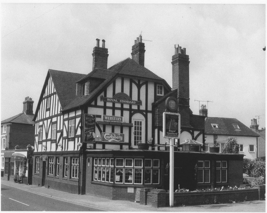 The Royal Standard in the 1960s. A second-generation Watkins tied house which replaced an earlier Victorian Public House on this site originally called 'The Rifleman', but then changed to The Royal Standard. The pub as shown here was the last to be built in Westerham and the second to be closed in the town in living memory.