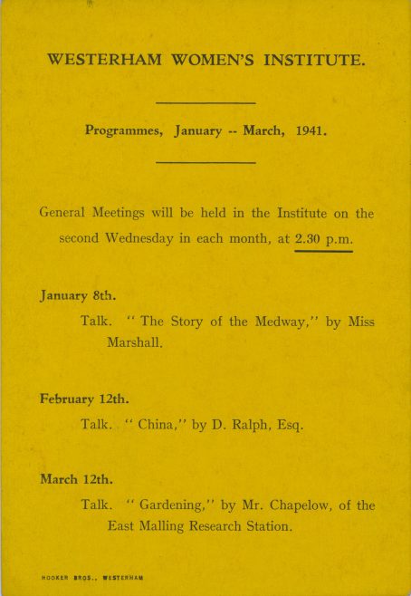 W.I. Programme Card 1941 Jan-March