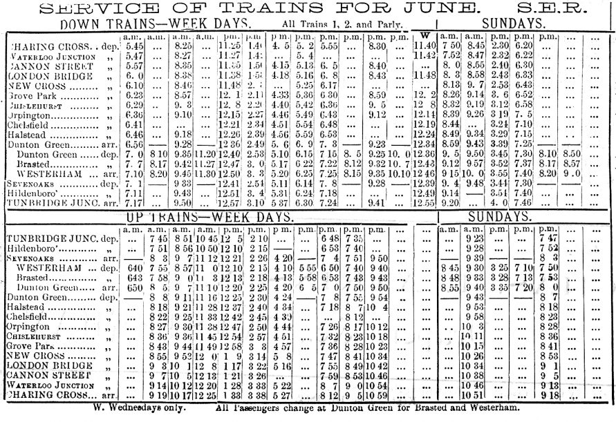 WVR train timetable from the Westerham Herald June 1882