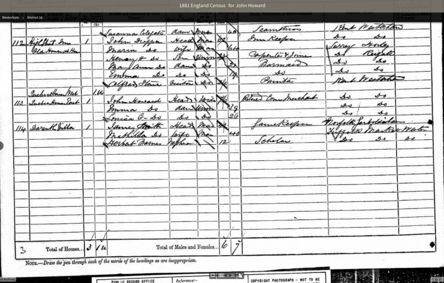 It is the 1881 census that demystifies the conundrum by recording the house as Quebec House West and Quebec House East, so the house was divided side-by-side.  The west half was still unoccupied and the east half remained the residence of seventy-six year-old John Howard, then recorded living there with his daughters Emma and Louisa. Howard was described on this census as a retired corn merchant. But only a year later, Quebec House West was tenanted to one Charles Carreck who opened ‘Quebec House School’ in that half of the house. In July of that year, The Westerham Herald in its second monthly edition carried the following worded advertisement: 